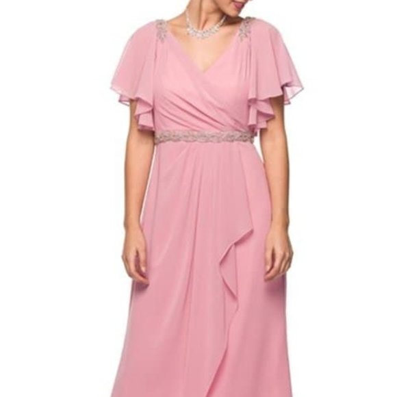 V-Neck Short Sleeve A-Line Prom Dress JT610